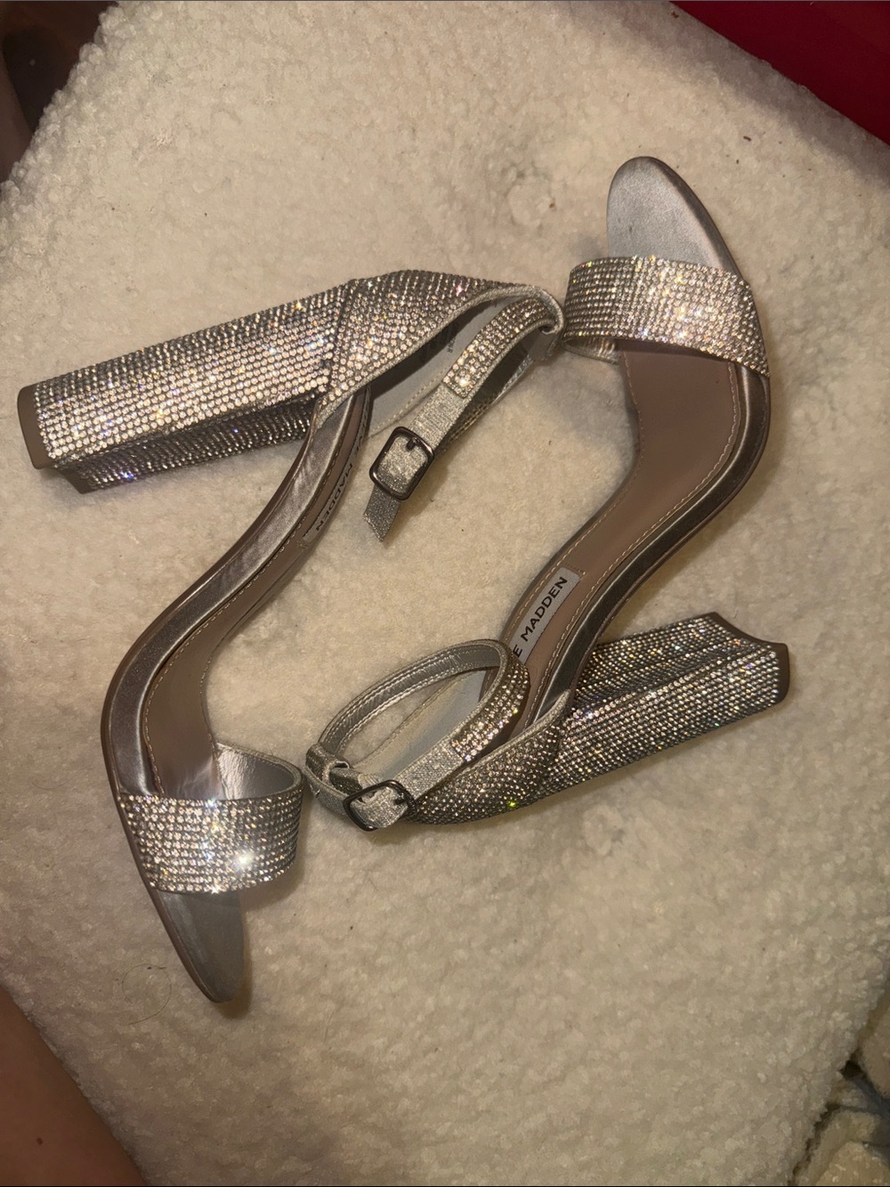 Steve Madden Silver Rhinestone Block Heels